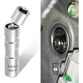 1 PC Car Spark Plug Sleeve Accessories, Durable Metal 12-point Thin Wall Waterproof Vehicle Spark Plug Socket Replacement, Compatible with Mercedes Benz BMW Audi Volkswagen (Silver)