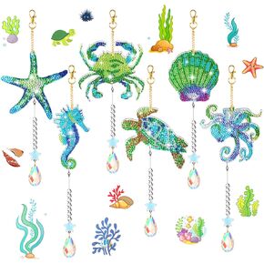 Vsidiuoer 6Pcs Diamond Painting, 5D Sailing Wind Chimes, Double Sided DIY Diamond Painting Wind Chime Paint by Serial Number, Diamond Painting Hanging Ornaments Kits for Adults Kids Home