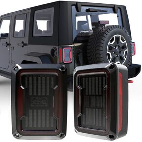 GXENOGO LED Tail Lights Compatible with 2007-2017 Jeep Wrangler JK, Brake Reverse Light Rear Back Up Lights Daytime Running Lamps, Built-in EMC- Smoked Lens