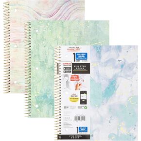 Five Star Spiral Notebooks, 1 Subject, College Ruled, 11" x 8-1/2", Cute Designs Bright Colors, 3 Pack, Design May Vary.