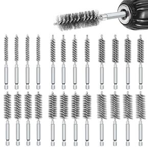SUNJOYCO 24PCS Wire Bore Brushes Set for Power Drill, Stainless Steel Cleaning Wire Brush with 1/4 Inch Hex Shank for Tubes Pipe Ports Bearings Cleaning Drill Brush Attachments (8/10/12/15/17/19MM)