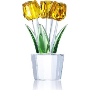 Movdyka Tulips Glass Flowers Figurines Crystal Decor Collectibles Clear Flowers Bouquet Ornaments Tulip Gifts for Women on Anniversary Wedding Christmas Valentines Mothers Day