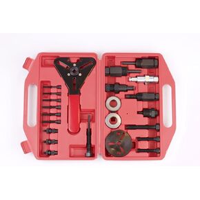 PMD Products AC Clutch Removal Tool - 23 Piece Compressor Tool kit - Complete Set of Automotive Tools - Mechanic Tool Set for Removal and Installation of air Conditioner Clutch hub with Spanner