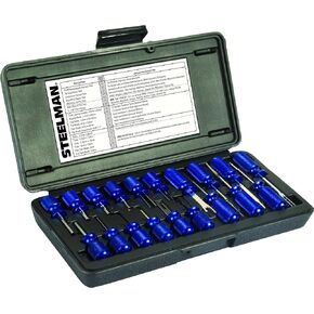 Steelman 19-Piece Master Terminal Tool Kit for Auto Techs, Removes Terminal Block Wires Without Damage, Includes: Tube, Flat, Fork Blade, Single Pin, Sheathing Ripper, & Others