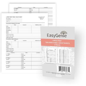 LARGE PRINT Two-Sided Family Group Sheets for Genealogists (7-pack) by EasyGenie | Archival-Quality Genealogy Forms
