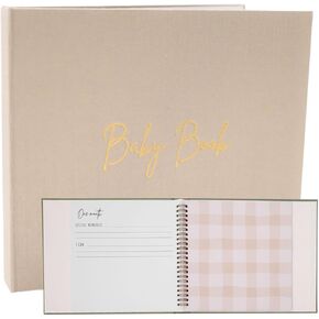 Keepsake Memory Book for Boys and Girls - Minimalist Olive Baby Book Keepsake First 5 Year Baby Memory Book - Gender Neutral Baby Journal for First Time Moms - Baby Registry Linen Hardcover