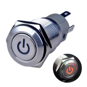 Ulincos Latching Push Button Switch U16F5 1NO1NC SPDT ON/Off Black Shell with Blue Power Symbol LED Suitable for 16mm 5/8" Mounting Hole (Blue)