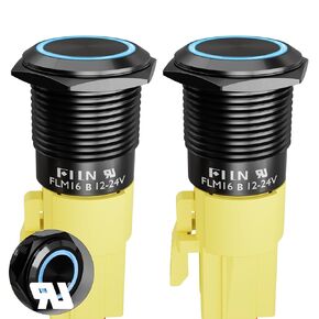 2PCS 19mm (3/4'') Latching Push Button Switch 12V 24VDC Latching On-Off with LED Ring Head 1NO1NC Socket Plug with Wire Black Shell for Car Boat and Panel Control (Black Plated Latching Red)