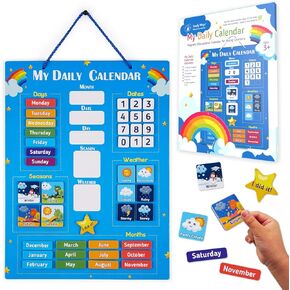 Simply Magic Kids Calendar 2024 - My First Daily Magnetic Calendar for Kids, All About Today Board, Days of The Week Toddler Calendar - Preschool Classroom Calendar for Wall, Circle Time Calendar