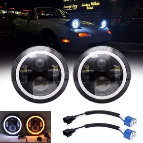 AMUNIESUN Compatible With Mazda Miata MX5 MX-5 1990-1997 H6024 Pair Headlight Lights Halo Angel Eye White DRL Amber Turn Light with High Low Beam