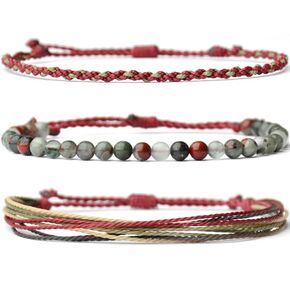 Handmade Natural Stone Beaded Healing Bracelet Gift for Men Adjustable Rope String Bracelet (Blue/Coffee Jasper, Adjustable)
