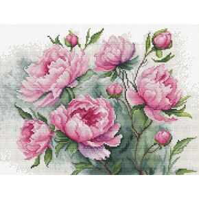 Luca-S Cross Stitch Kit The Charm of Peonies, Counted Cross Stitch Kit for Adults, Embroidery Kit, B7019