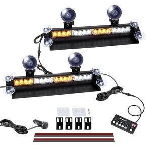 WOWTOU 2 in 1 LED Amber White Emergency Strobe Light Bar for Trucks Snow Plows Construction Vehicles, Car Windshield Rear Window Safety Warning with Multi-Functional Controller