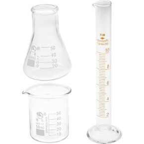 iplusmile 3pcs Lab Measuring Cylinder and Beakers Set 10ml Glass Lab Test Tube 50ml Glass Graduated Beakers Flask Measuring Cup Liquid Container Laboratory Supplies in Saudi Arabia