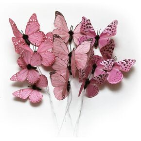 12 Pack Butterfly Decorations, DIY 3D Butterfly Stakes Decor, 2 Sizes of Butterfly Ornament for Home Fake Flower Floral Supplies Tea Party Wedding Easter Christmas Spring Fall. (Light rose red 1)