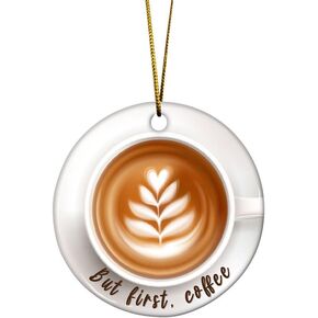 Artsy Woodsy Coffee Cup شجرة عيد الميلاد 2D مسطحة (ليست زخرفة ثلاثية الأبعاد) زخارف سيراميك 2023، ولكن أول زينة معلقة للقهوة للعطلات، عشاق القهوة الساحرة، هدية تذكارية لباريستا in Kuwait