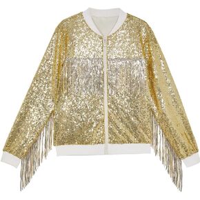 CHENBAO Tessel Sequin Jacket for Women Sparkly Bomber Varsity Trendy Shiny Coat Ladies Glitter Birthday Party Holiday Clothes