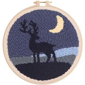 Punch Needle Embroidery Starter Kits for Kids and Adults Beginners with Punch Needle Tool,Threader, Stamped Fabric Embroidery,Hoop,Pen, Moon Deer Punch Needle Kits