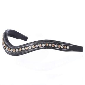 ExionPro Curved Padded Bling Crystal Leather Browband for Horse Bridles | Diamond Decorated Bling English Dressage Browbands | Crystal Color - Light Peach, Clear Crystal | Black-Full