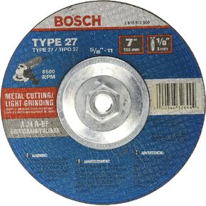 BOSCH CG27M701 7 In. 1/8 In. 5/8-11 In. Arbor Type 27 24 Grit Light Grinding/Metal Cutting Abrasive Wheel