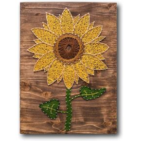 String of the Art Sunflower String Art Kit, American Made DIY Craft Kit for Adults, Stained Pine Wood (16" x 12"), Embroidery Floss, for Beginner to Advanced Crafters, Craft a Handmade Gift