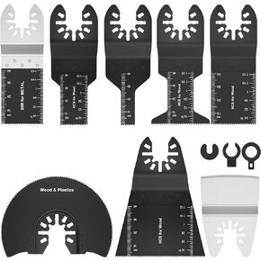 Abizarch 8Pcs Oscillating Saw Blades Set Bi-metal Stainless Steel Multitool Blades Kit Quick Release Oscillating Blades Precise Cutting Saw Blades with 3 Gaskets for Wood Plastic Cutting(8pcs)