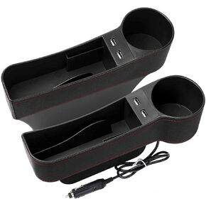 Car Seat Gap Organizer,Premium Console Side Pocket with 2 USB Charging,Leather Storage Box,Multifunctional with Dual USB Charging,Cup Holder,Car Seat Gap Filler,for Cellphones Wallet Coin Key (2 Pack)