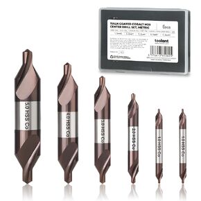 toolant Center Drill Bit Set, TiAlN Coated Cobalt M35 HHS Centering Drill Bit for Stainless Steel, Carbon Steel, Alloy Steel, Cast Iron, Copper, Other Hard Metals, Metric 1-5mm (6pcs)