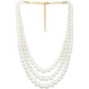 Three-strand Waterfall White Pearls Necklace Statement Necklace Beads Chains Layered, Dress Wedding