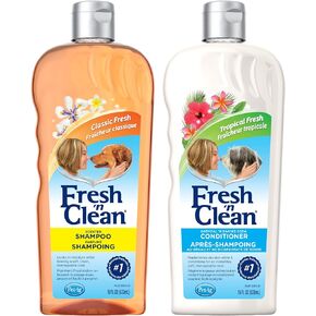 Pet-Ag Fresh ’n Clean Scented Shampoo, Classic Fresh Scent (18 oz) + Oatmeal ’n Baking Soda Conditioner, Tropical Breeze Scent (18 oz)