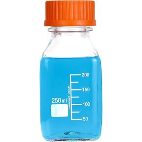 Basstein Lab Media Storage Square Bottles Graduated Glass Container GL45 Screw Cap Leakproof Multi-Purpose for Scientific | pack of 4 (Orange,1000ml)