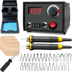 LH30-1 wood burning tool,wood burning kit pen 25~750℃,professional wood burning kit,with digital thermometer temperature adjustable temperature,1 wood burning pens, 30 pen tips(LH30-1A pen)