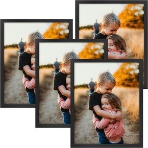 Space Art Deco 9x12 Picture Frame for 6x8 with Mat or 9x12 without Mat - Engineered Wood Photo Frame with Plexiglass - Wall Mounting Photo Frames for Wall or Tabletop Display - Set of 4