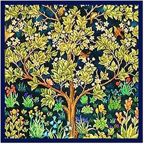 Orenco Originals William Morris Square Tree Life Blue Background Design Counted Cross Stitch Pattern