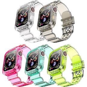 Clear Watch Band for Apple Watch 38mm 40mm 41mm Jelly Crystal Bumper Case Band for Women Men Compatible with Apple Watch Series 9 8 SE 7 6 5 4 3 2 1 (clear 38/40/41mm)
