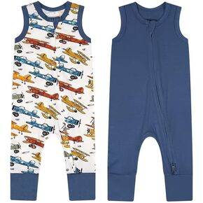Teach Leanbh Baby Boys Girls 2 Pack Bamboo Viscose Pajamas 2 Way Zipper Sleeveless Footless Romper Jumpsuit Sleep and Play
