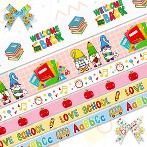ALIBBON 6 Rolls 30 Yards 3/8" 1" Back to School Ribbon School Grosgrain Ribbons for DIY Crafts School Decor, Book Gnome Ribbons School Bus Ribbons for Gift Wrapping Bows Crafting Supplies