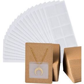 BUUFAN 400PCS Necklace Display Cards Necklace Chain Adhesive Pouch PVC Clear Self Adhesive Display Pocket for Jewelry Display Holder Selling-White