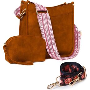 Women's Shoulder Handbags Fashion Leather Crossbody Bag Hobo Handbags Wallet Set Shoulder Purse for Women with 2PCS Adjustable Strap(Dark Brow)