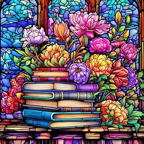 Stalente Diamond Painting Kits for Adults, 5D DIY Diamond Art Kits for Beginners Round Full Drill Diamond Painting for Home Wall Decoration Gift 12×12inch, Stained Glass Book Flower