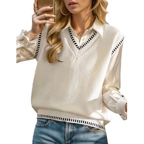 PEHMEA Women's V Neck Sleeveless Sweater Vest Casual Knit Trendy Pullover Tank Tops 2024 Clothes