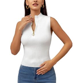 سترة Lanliun العصرية للسيدات ذات سحاب متماسكة وقمصان قصيرة ذات مقاس نحيف بدون أكمام in Kuwait