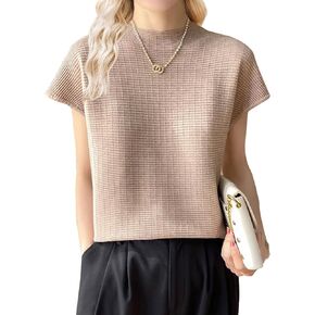 Wowcarbazole Women's Cap Sleeve Sweater Tops Summer Sleeveless Ribbed Knit Vest Casual Mock Neck Pullover 2024