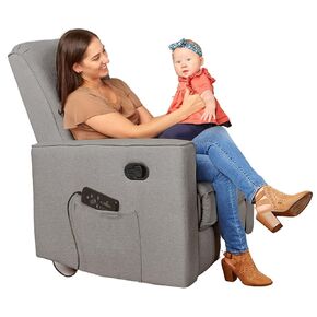 طائرة شراعية دوارة منجدة من Evolur Raleigh، كرسي هزاز، كرسي باللون الرمادي الفاتح، طائرة شراعية حديثة للحضانة مع مدلك مدمج، مجموعة خالية من الأدوات، سهلة التنظيف، طائرة شراعية صديقة للبيئة in Kuwait