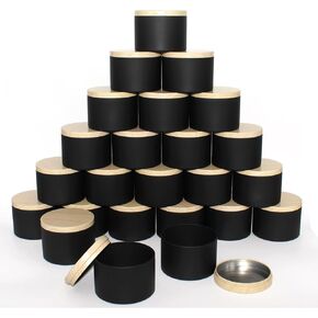 24 Pieces black Candle jars,4oz candle tins,Bulk Candle Making Tins Candle Containers,Used for candle making candy storage cans, DIY candle making (4oz Black can with wood grain lid）