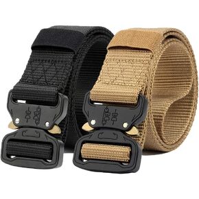 BTFLKNS 2 Pack Nylon Belt, Heavy Duty Waist Belt, Military Belt with Heavy-Duty Quick-Release Metal Buckle, 1.5" Wide and 53" Long Strong Belts,2500 Yarns, 1200D Density, Super Durable(Black,Khaki)