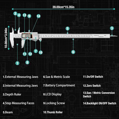Raynesys Digital Caliper 8 inch 200mm Micrometer Caliper All Stainless Steel Electronic Diameter Measuring Tool with Large LCD Screen for Household/Jewelers/DIY in Saudi Arabia