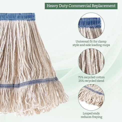 استبدال رأس الممسحة العالمية من Eyliden، ممسحة تنظيف ذات نهاية دائرية من القطن الصناعي الرطب، رؤوس ممسحة قابلة لإعادة الاستخدام وقابلة للغسل لرؤوس الممسحة شديدة التحمل (أبيض، 1) in Kuwait