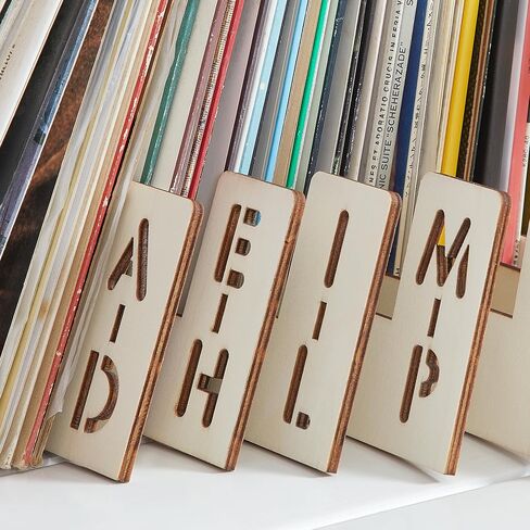 Vinyl Record Dividers 7 Pieces LP Alphabetical a-z Dividers Wooden Record Alphabet Separator Alphabetize Organizer for Album CD DVD Media Book Shelf Storage in Saudi Arabia