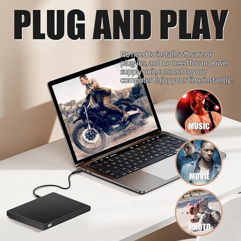 YAODHAOD External CD DVD Drive, USB 2.0 Portable Optical Disc Drive, CD RW Reader DVD Player for Laptop Desktop PC Mac Windows 11/10/8/7, Mac, Linux OS in Saudi Arabia
